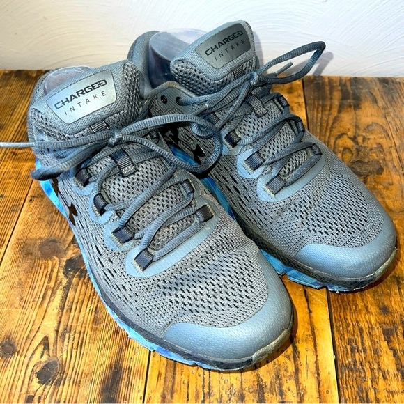 Under Armour Charged Intake 4 Exo Men's Running Shoes Sz 8 Gray Blue Sneakers - Picture 1 of 10
